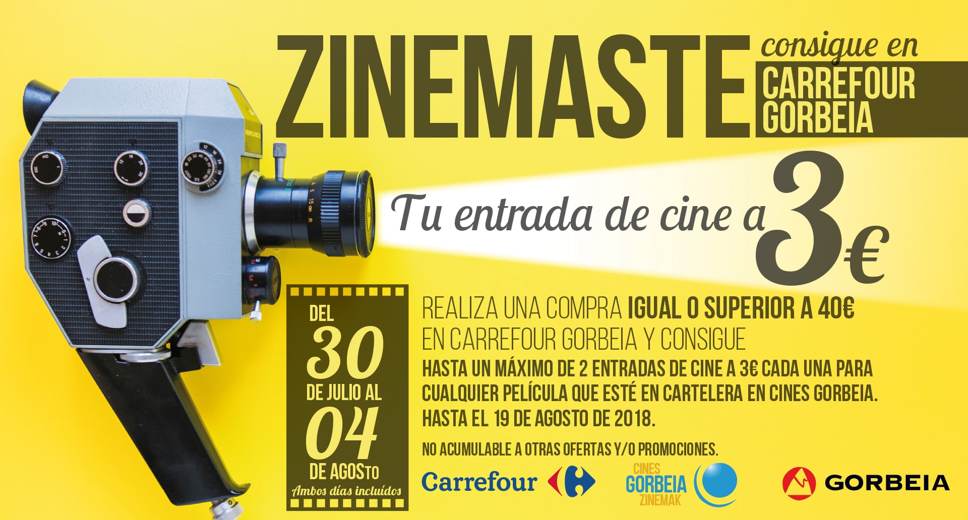 Zinemaste: Consigue tu entrada de cine en Carrefour Gorbeia a 3 euros. Bases de la promoción