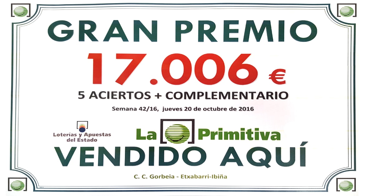 La Administración de Loteria Gorbeia reparte un premio de 17.006€ en la Primitiva