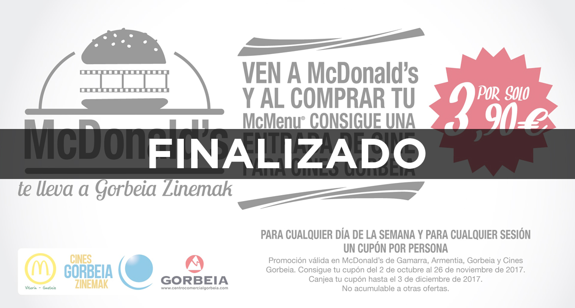 Ven a McDonald’s y al comprar tu McMenu®  consigue una entrada de cine por solo 3,90€