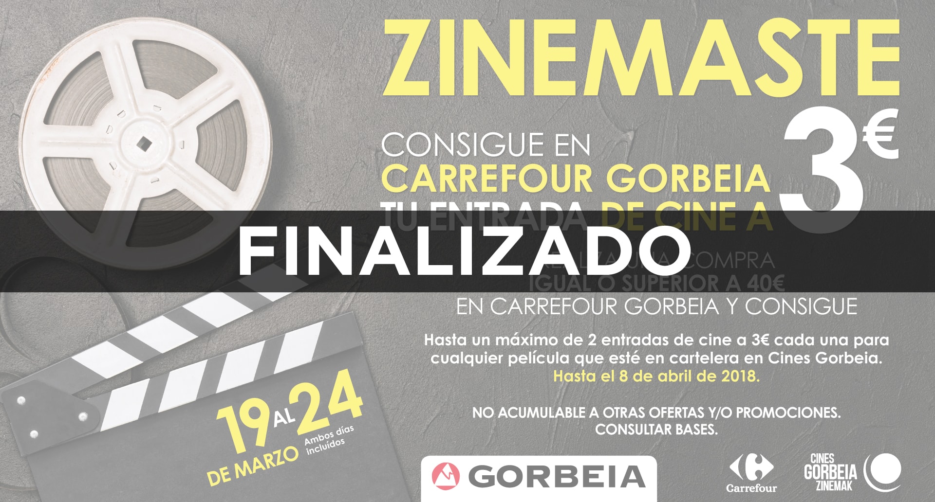 Bases de la promoción Zinemaste: Consigue tu entrada de cine en Carrefour Gorbeia a 3 euros