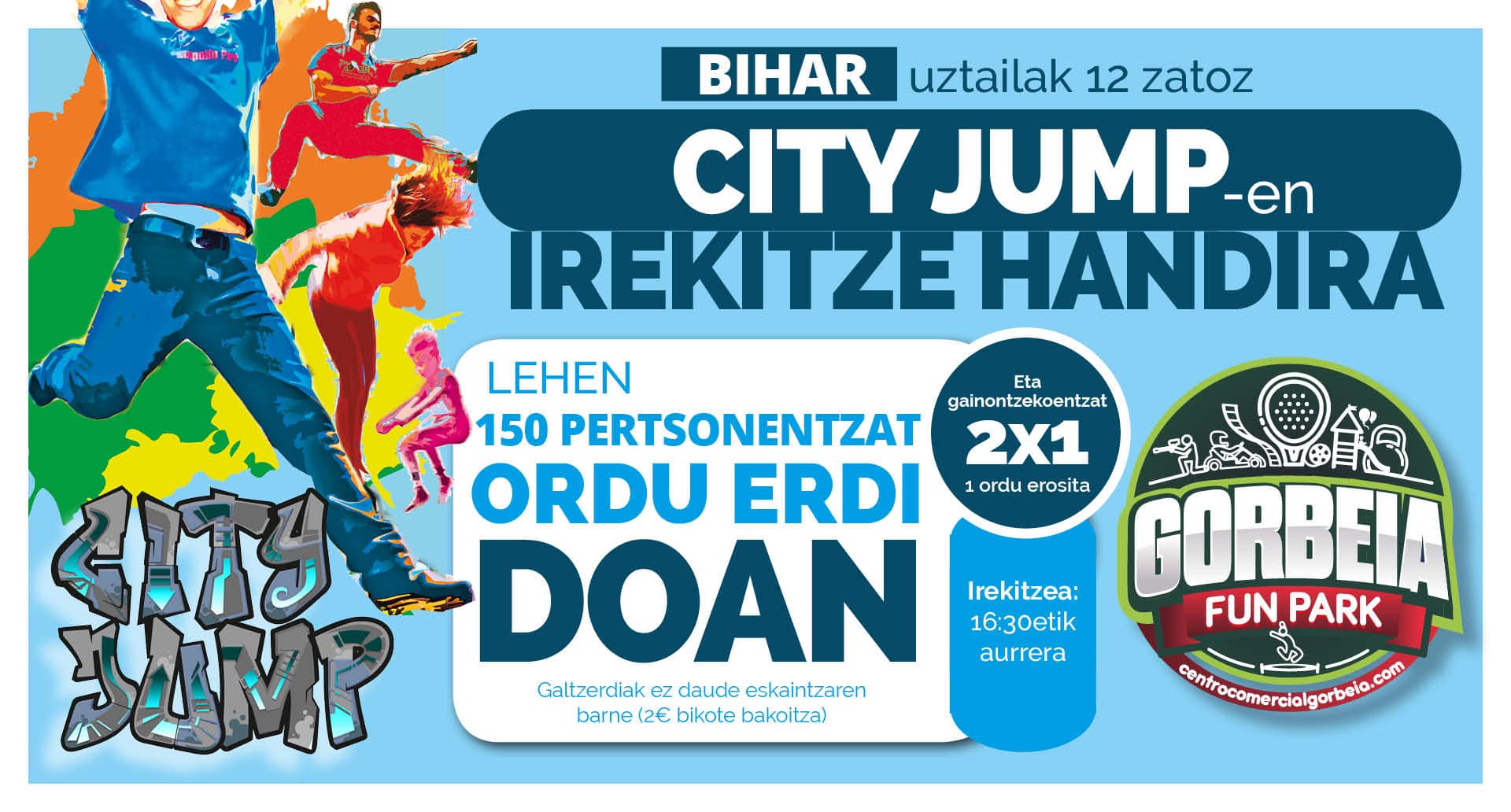 Gorbeia Merkataritza Guneak ostiralean inauguratuko du “City Jump” Tranpolin Parke berria